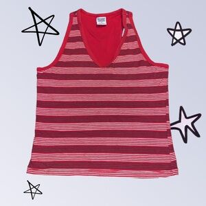 Y2K Red and white striped v neck athletic tank top. Built in sports bra